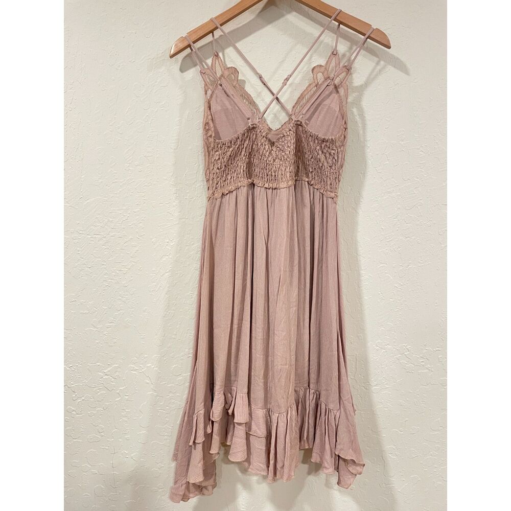 ~ Boho Beachy Sundress Le Miel Crochet Med Tan Mini Slip Dress Layered Bralette